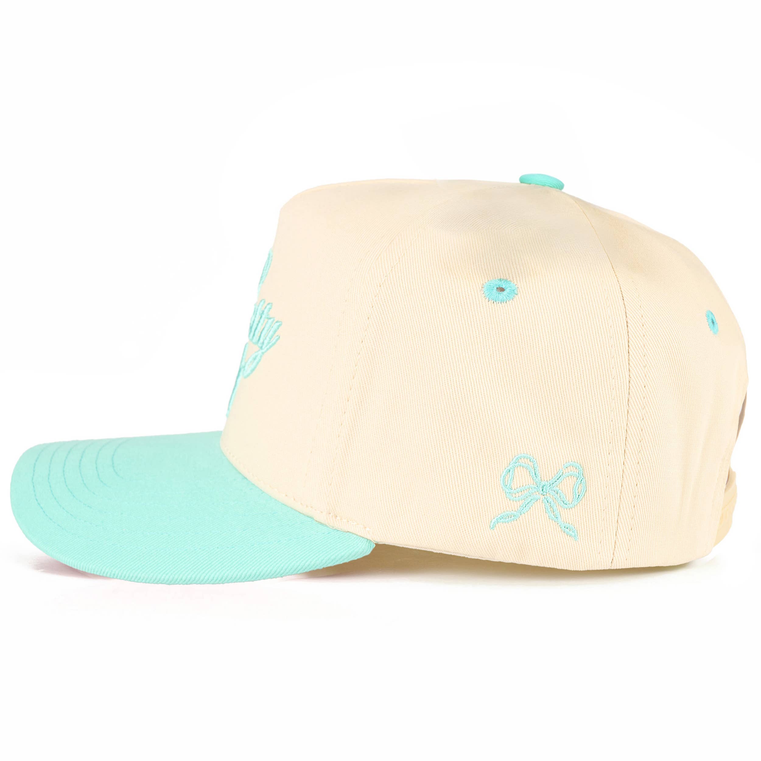 C.C TOO PRETTY TO WORK Letter on Two Tone Trucker Hat: Mint
