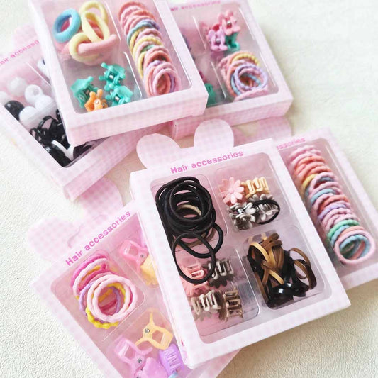 Cute Packaging Set of Hair Ties and Clips: ASSORTED COLOR