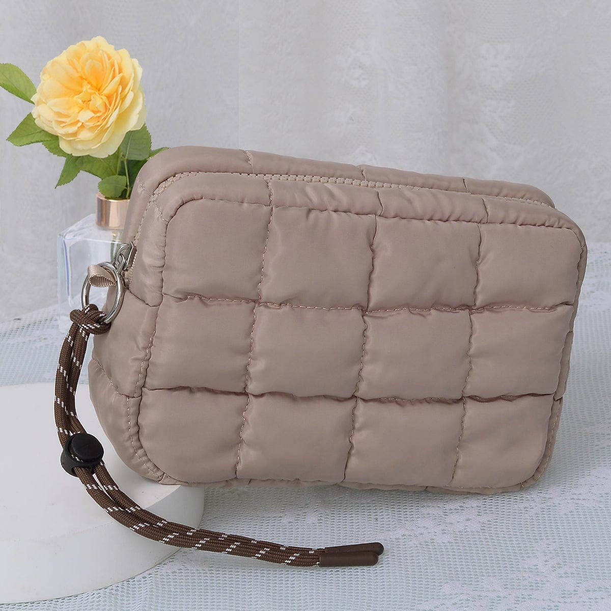QP008 Nylon Quilted Puffer Clutch/Pouch: Orange