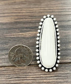 750206, Very-Big White Turquoise, Brass Adjustable Ring