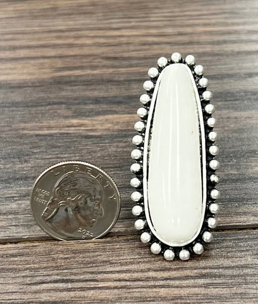 750206, Very-Big White Turquoise, Brass Adjustable Ring