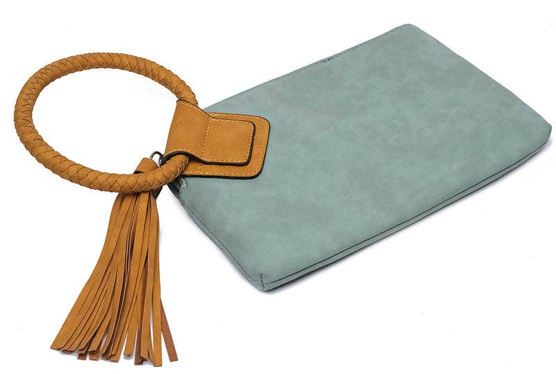 BP204 Fashion Cuff Handle Tassel Wristlet Clutch: Tan