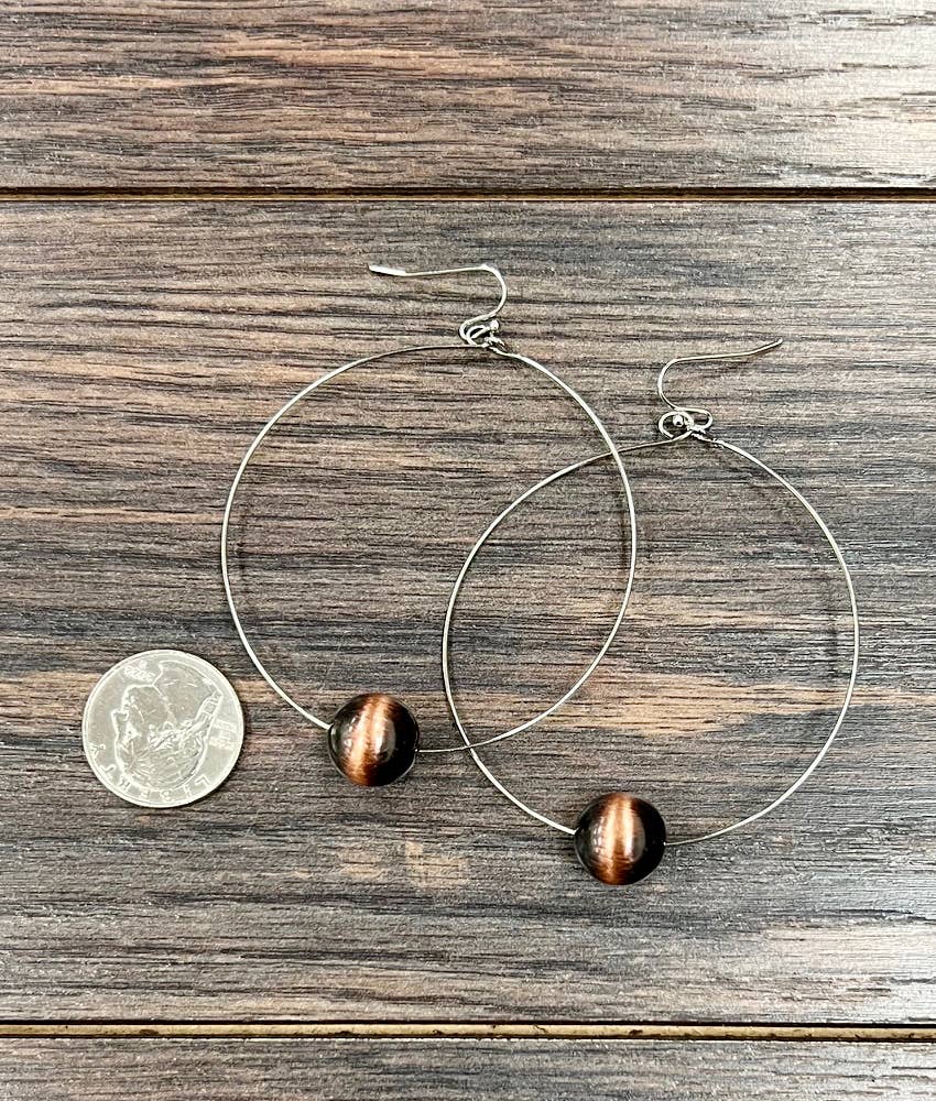 726206, Handmade Copper Navajo Bead Hoop Earrings