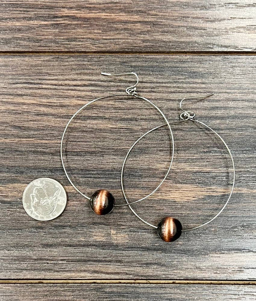 726206, Handmade Copper Navajo Bead Hoop Earrings