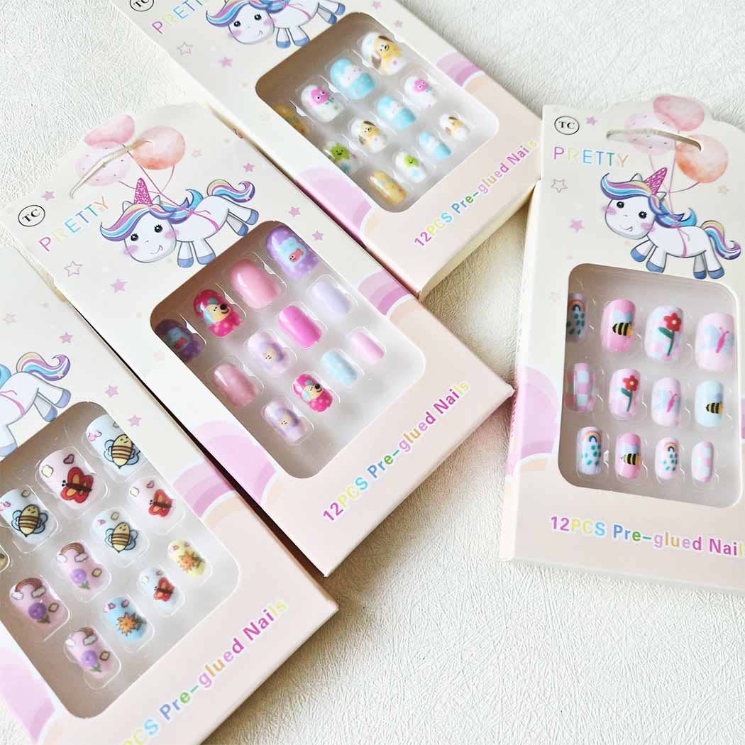 Fun Fake Artificial Kid's False Nail Tips: ASSORTED COLOR / ONE SIZE(12)