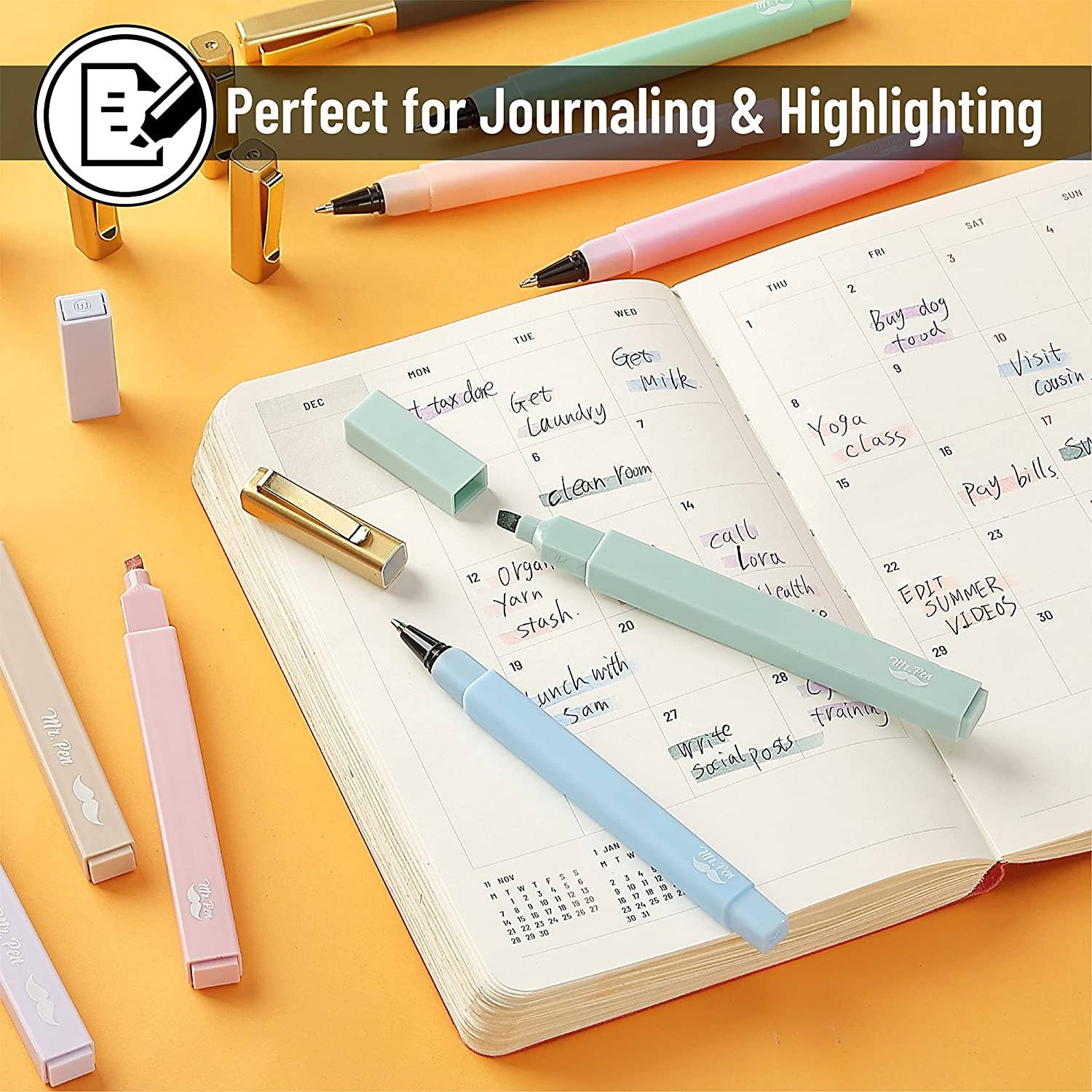Aesthetic Highlighters & Ballpoint Pens, 12 Pack: Assorted