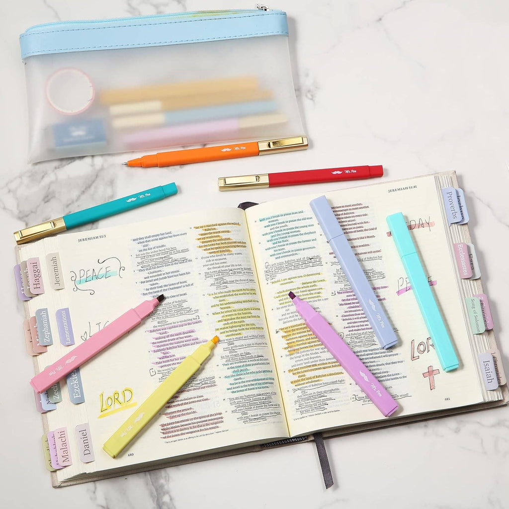 Aesthetic Highlighters & Ballpoint Pens, 12 Pack: Assorted