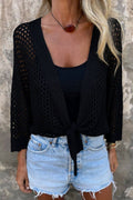 Black Openwork Open-Front Cardigan