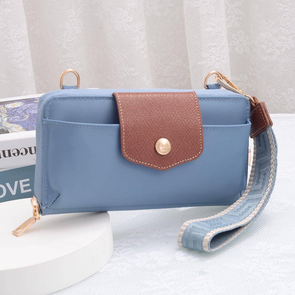 HM030 Mila Smartphone wallet Crossbody with Boho Wristlet: Black
