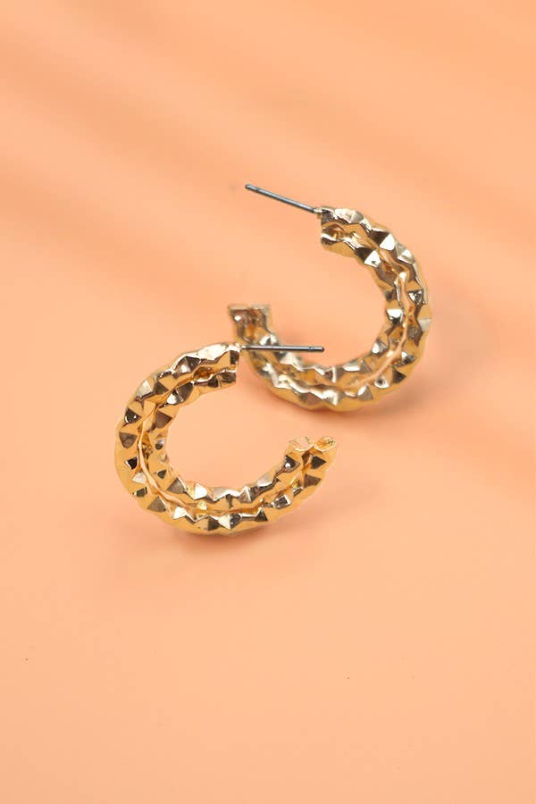 DOUBLE ROW TEXTURED HOOP EARRINGS | 80E1595: GOLD