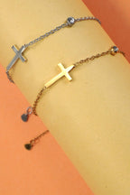 18K STAINLESS STEEL TARNISH FREE CROSS BRACELET | 40B5149: Gold