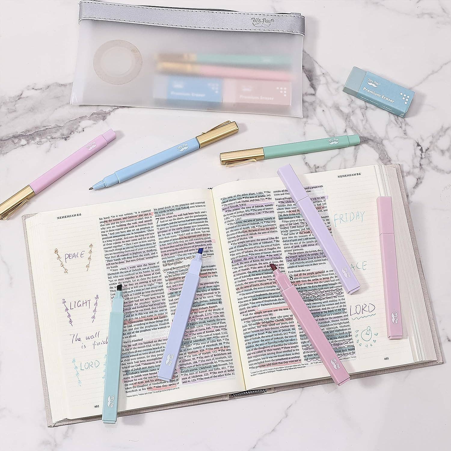Aesthetic Highlighters & Ballpoint Pens, 12 Pack: Morandi (Colored Ink Pens)