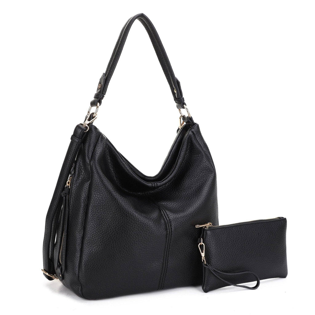 Effie 2 in 1 Hobo Tote Bag With Pouch: Black
