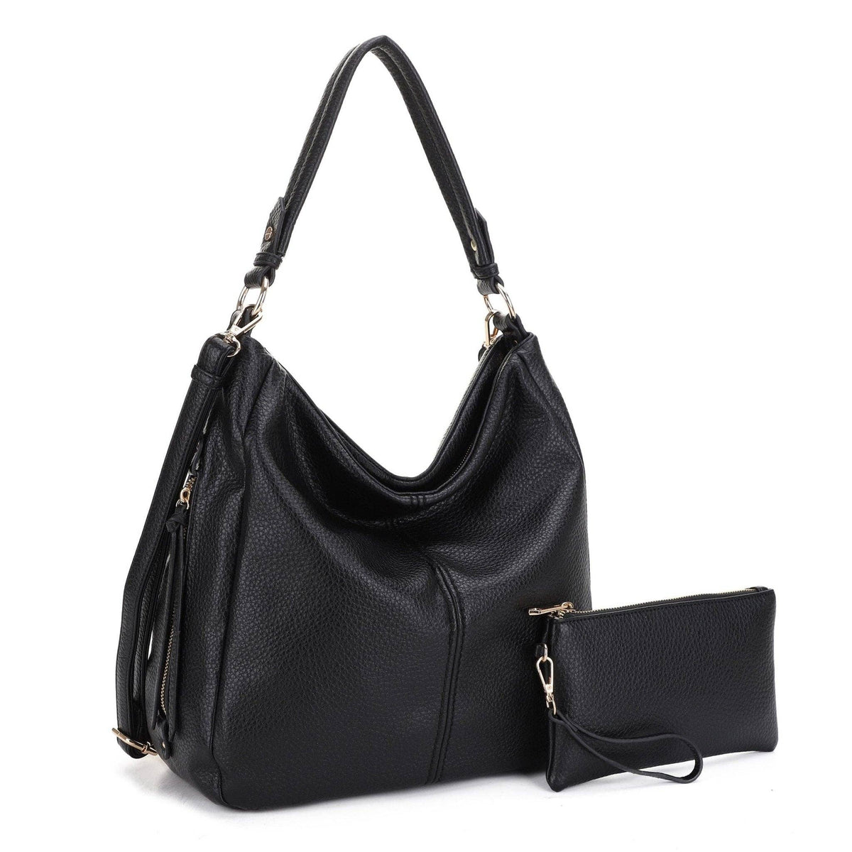 Effie 2 in 1 Hobo Tote Bag With Pouch: Black