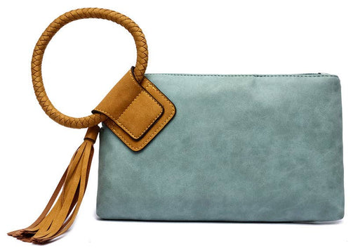 BP204 Fashion Cuff Handle Tassel Wristlet Clutch: Tan