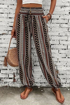 Brown Boho Stripe Casual Pants