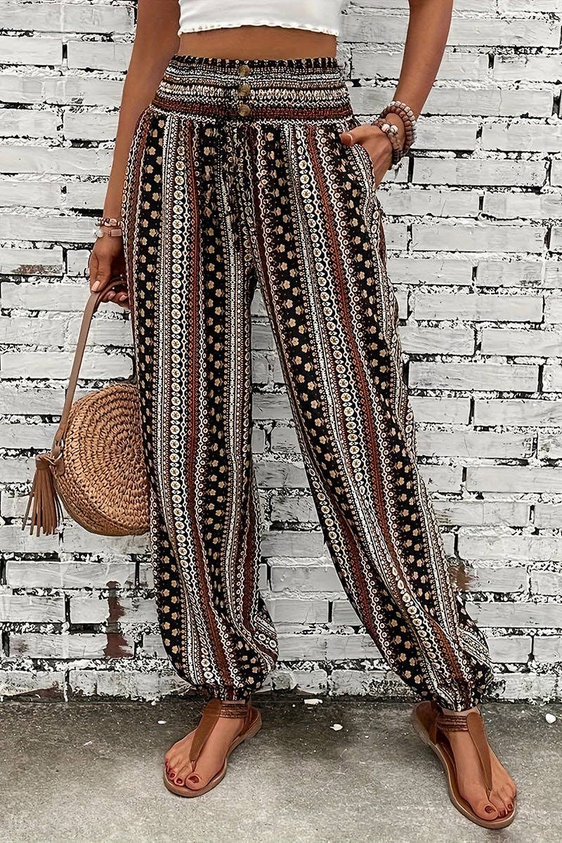 Brown Boho Stripe Casual Pants