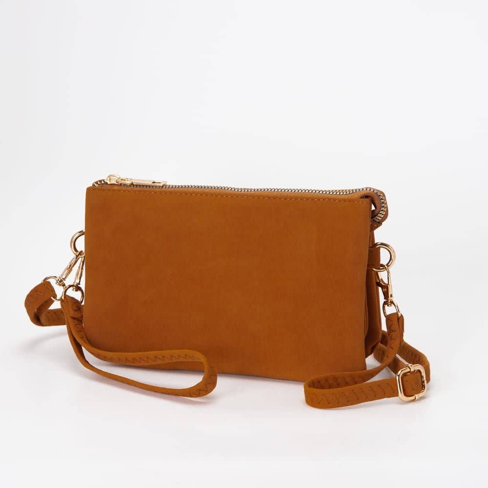 TG10573 Stacey Faux Suede 3 compartments Crossbody Bag: Mustard