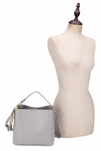 Shia Bucket/Crossbody Bag With Scarf: Light Gray