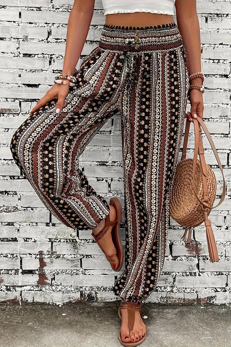 Brown Boho Stripe Casual Pants