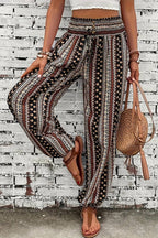 Brown Boho Stripe Casual Pants