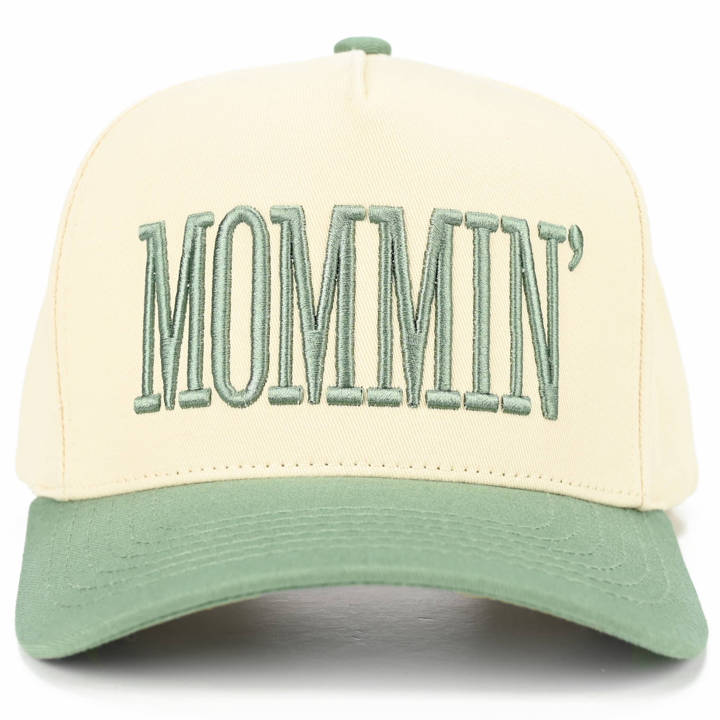 C.C MOMMIN Letter Two Tone Trucker Cap: Beige