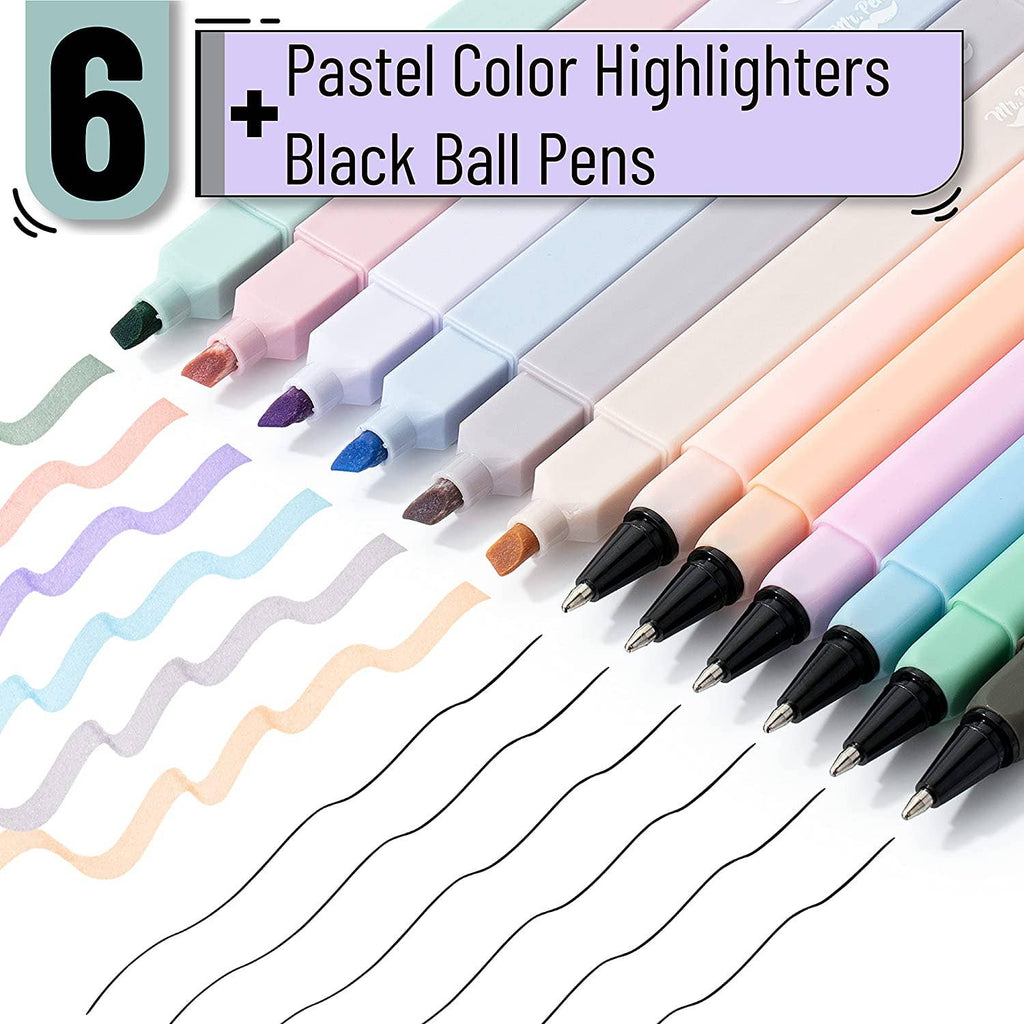 Aesthetic Highlighters & Ballpoint Pens, 12 Pack: Assorted