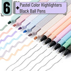Aesthetic Highlighters & Ballpoint Pens, 12 Pack: Assorted