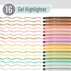 Gel Highlighters 16 Pack Vibrant Colors