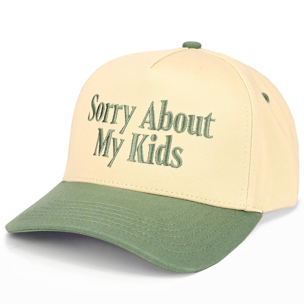 C.C SORRY ABOUT MY KIDS Letter Two Tone Trucker Hat: Sage