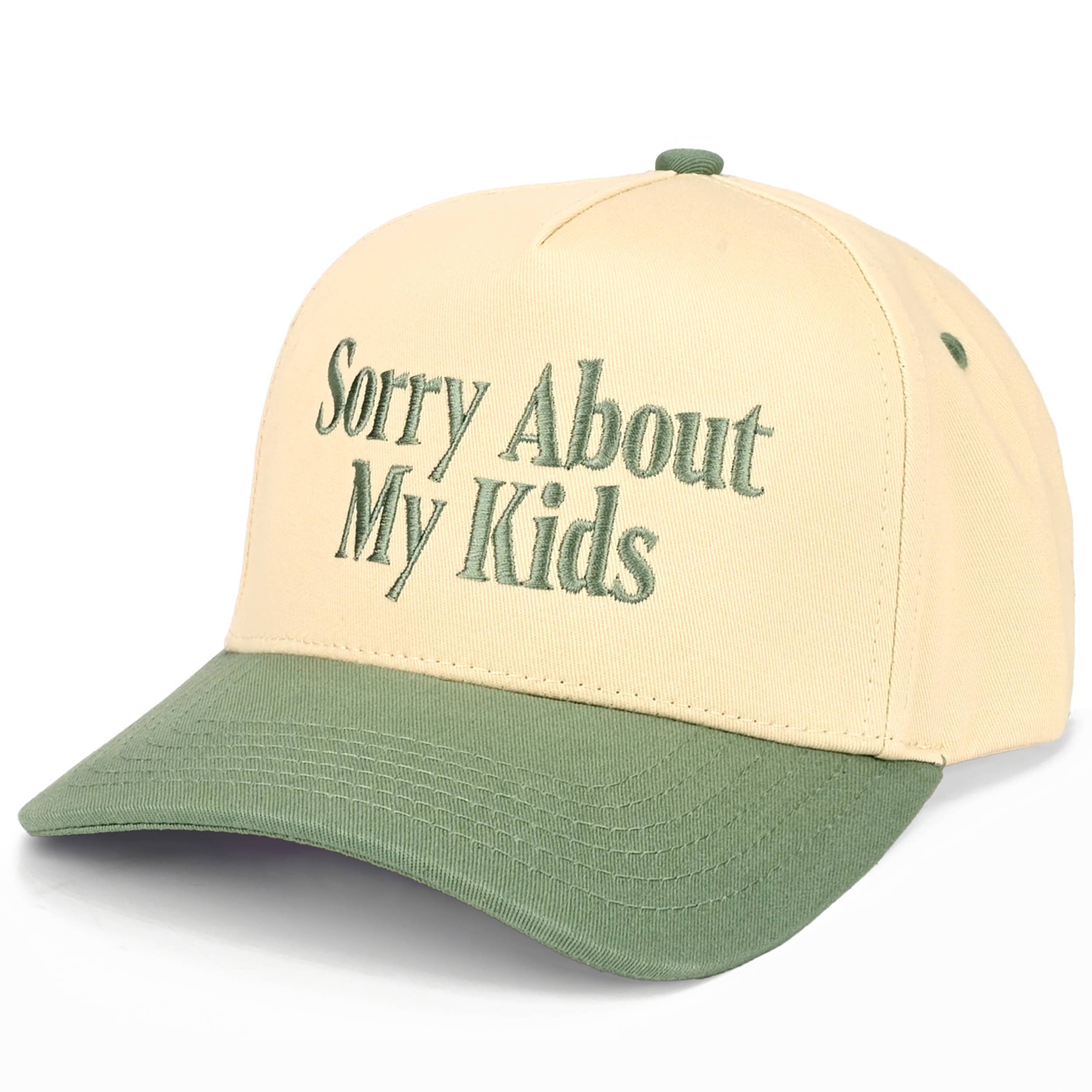 C.C SORRY ABOUT MY KIDS Letter Two Tone Trucker Hat: Sage