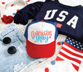 American Honey DTF Printed Red White And Blue Trucker Hat