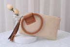 BP204 Fashion Cuff Handle Tassel Wristlet Clutch: Tan