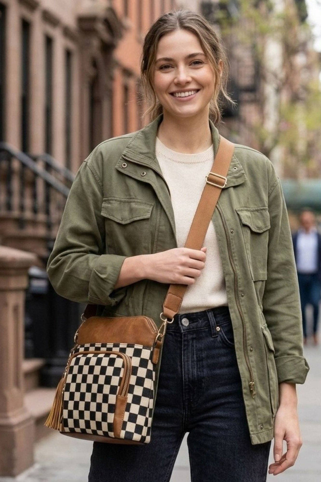 SF22408 Camila Checkered Crossbody: Brown
