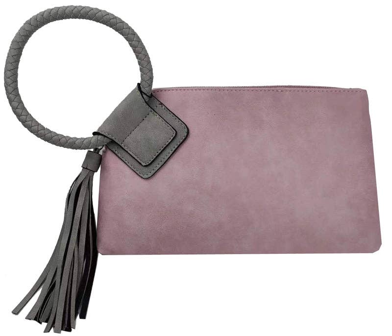 BP204 Fashion Cuff Handle Tassel Wristlet Clutch: Tan