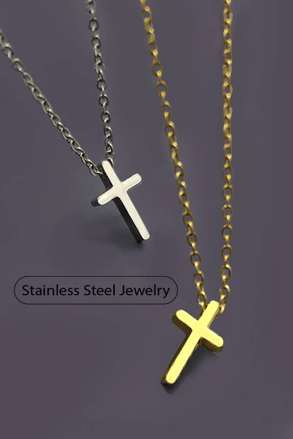 18K STAINLESS STEEL TARNISH FREE CROSS NECKLACE | 80N754: Silver
