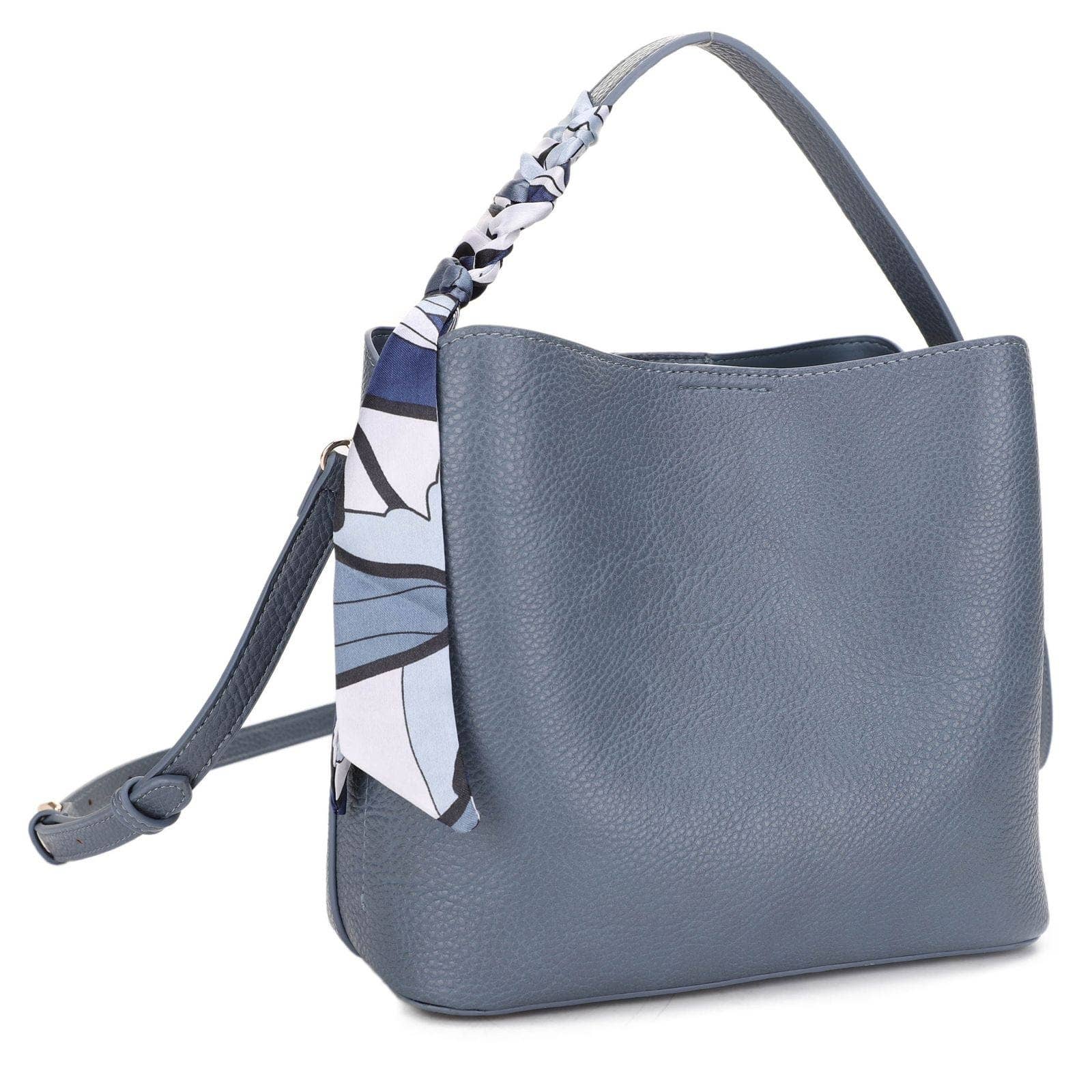 Shia Bucket/Crossbody Bag With Scarf: Light Gray