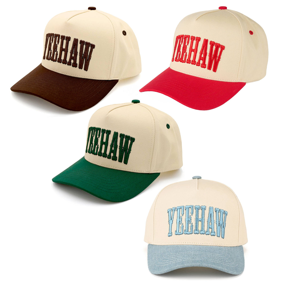 C.C YEEHAW Embroidery Two Tone Cotton Trucker Cap: Denim