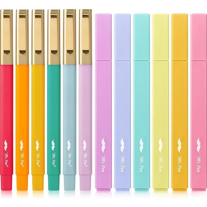 Aesthetic Highlighters & Ballpoint Pens, 12 Pack: Assorted