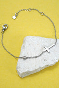18K STAINLESS STEEL TARNISH FREE CROSS BRACELET | 40B5149: Silver