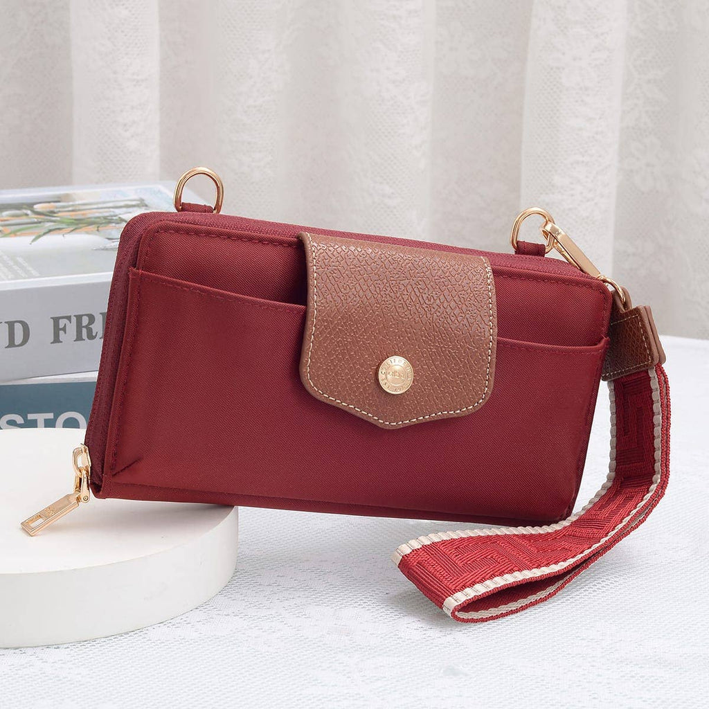 HM030 Mila Smartphone wallet Crossbody with Boho Wristlet: Pomegranate