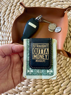 Men's Gift Father's day Gift Leatherette Money Clip: Brown w/ Black Text