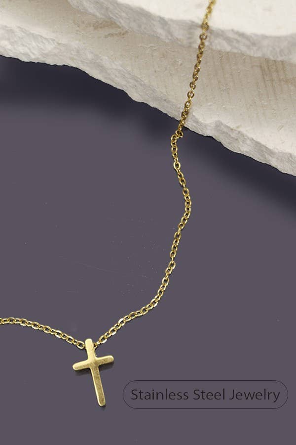 18K STAINLESS STEEL TARNISH FREE CROSS NECKLACE | 80N754: Silver