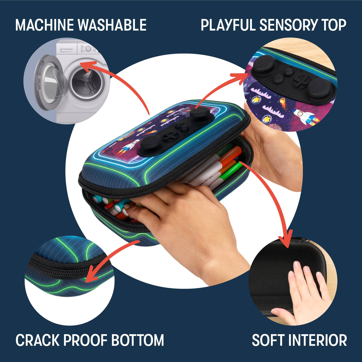 ZIPIT Gamer Pencil Case for Boys, Joystick Pencil Box: Rockets