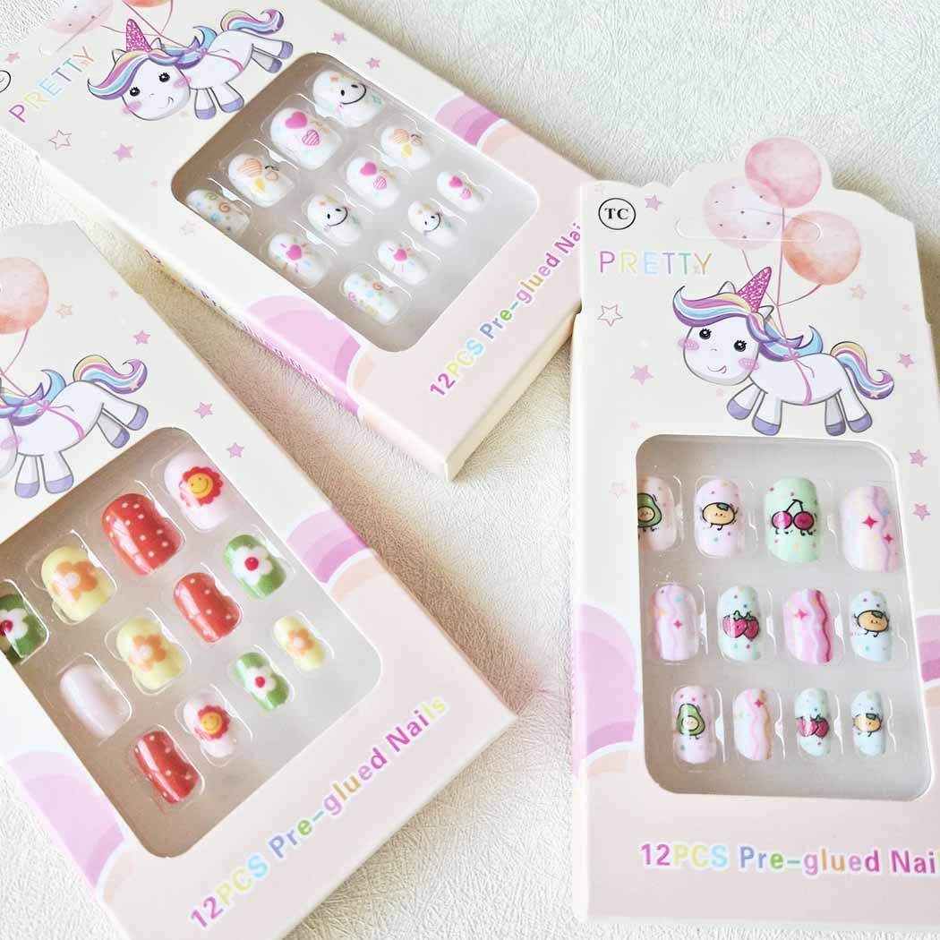 Cute Fake Artificial Kid's False Nail Tips: ASSORTED COLOR / ONE SIZE(12)