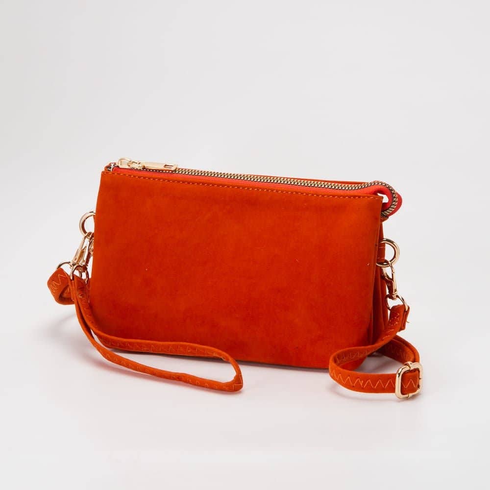 TG10573 Stacey Faux Suede 3 compartments Crossbody Bag: Mustard