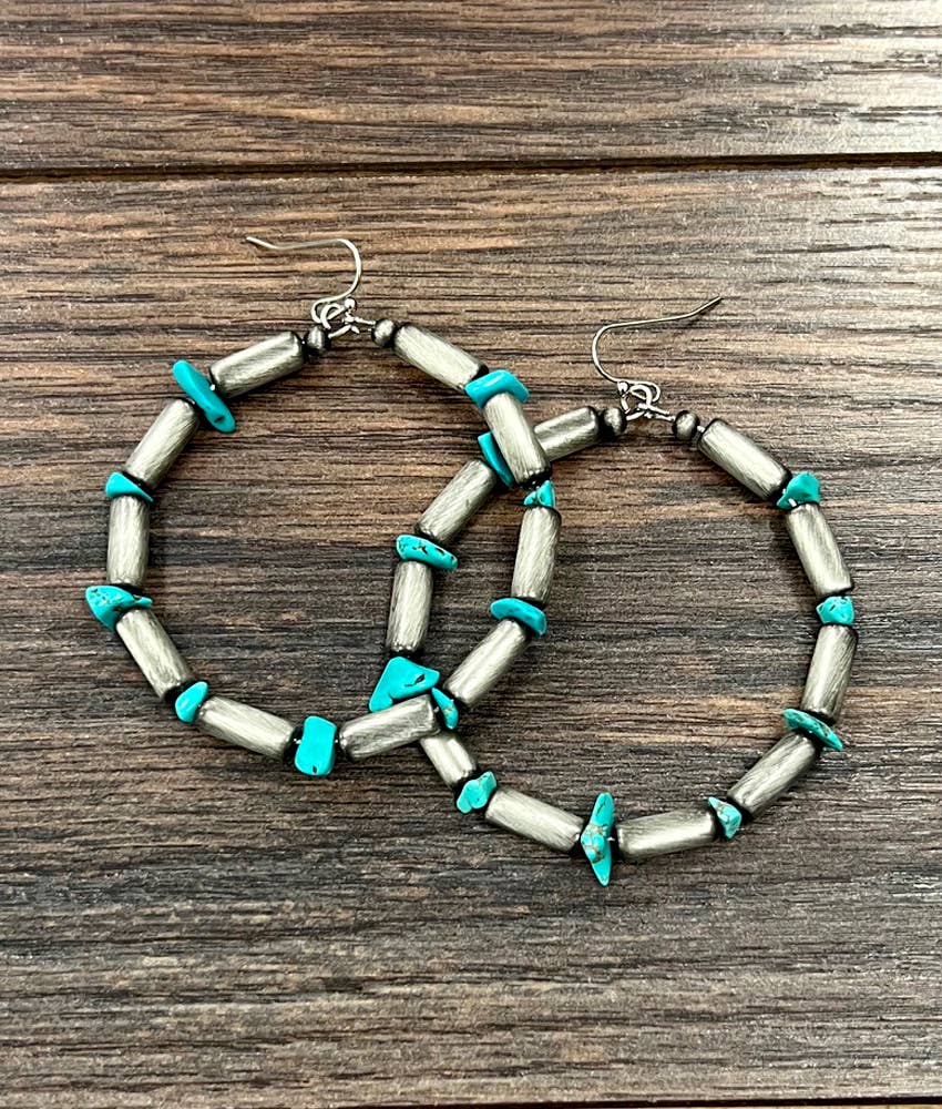 726502, Handmade Cylindrical Navajo Stone Hoop Earrings