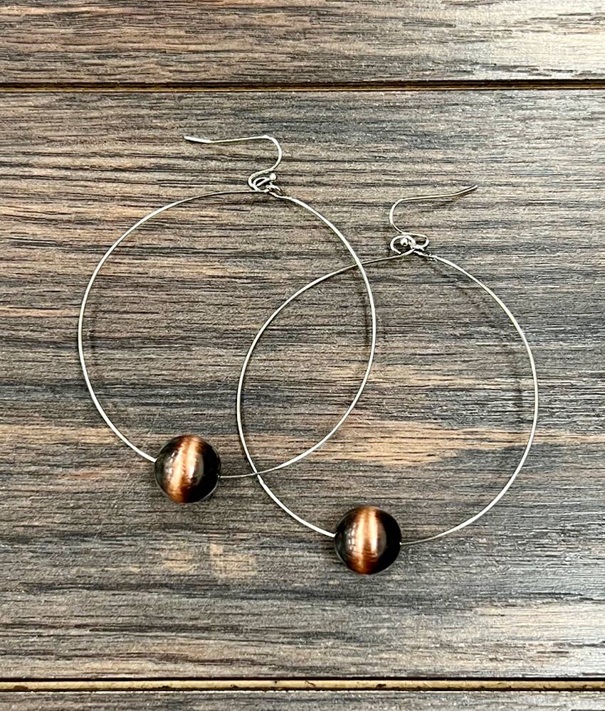 726206, Handmade Copper Navajo Bead Hoop Earrings