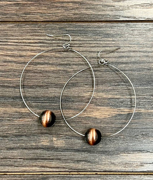 726206, Handmade Copper Navajo Bead Hoop Earrings