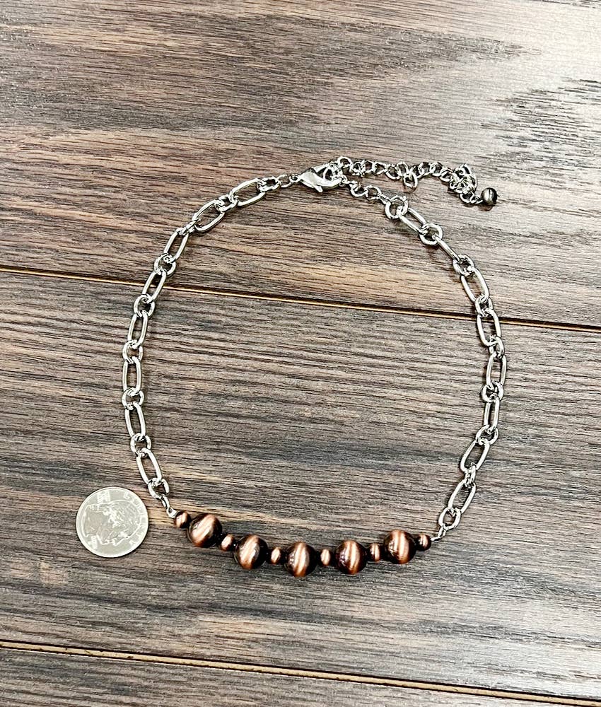 739229, Handmade 15" Copper Navajo Bead Necklace